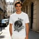 Olive T-shirt with skeleton relaxing in coffee cup graphic