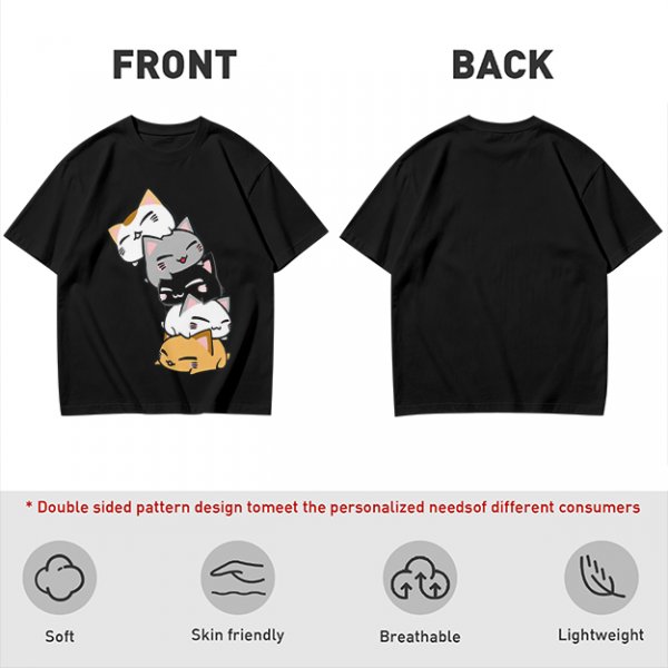 Olive T-Shirt With Stacked Cute Chibi Cats Graphic