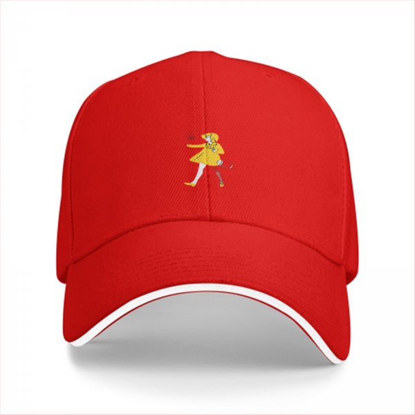 Black baseball cap with yellow rain girl graphic