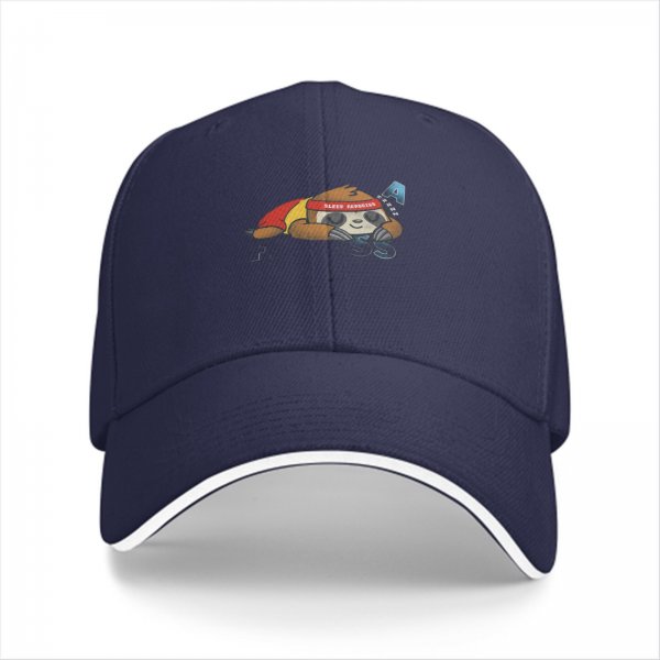Black Baseball Cap with Sleeping Sloth Workout Graphic