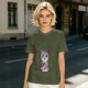 Olive Green T-Shirt With Cute Chef Cat Mixing Batter Print