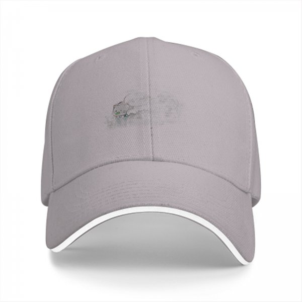 Black Baseball Cap with Small Subtle Front Graphic and White Brim Trim