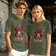 Olive t-shirt with coffee bear graphic that says a cup of coffee solves everything