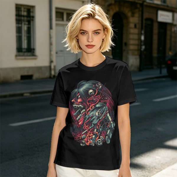 Olive T-Shirt With Dark Fantasy Skull And Monster Graphic Print