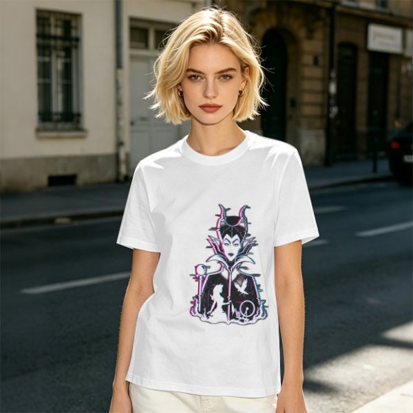 Olive T-shirt with Maleficent Glitch Art Print