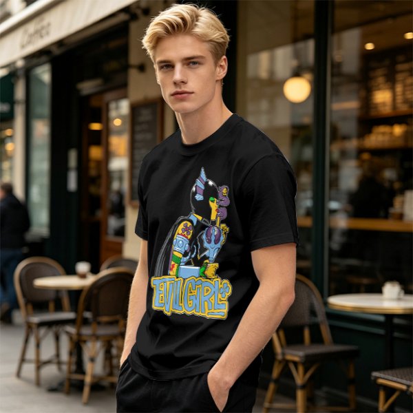 Olive T-shirt with Evil Girl Graphic Print