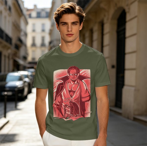 One Piece Shanks Graphic Print Olive T-Shirt