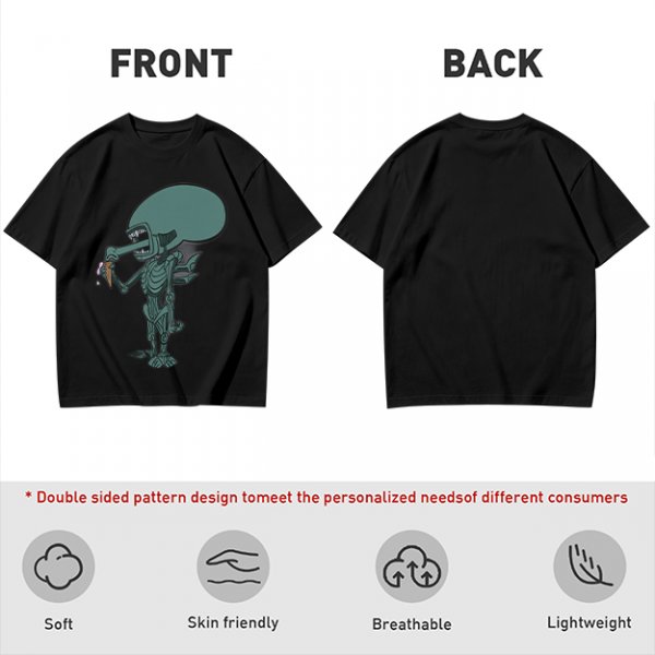 Olive T-Shirt With Alien Eating Ice Cream Graphic