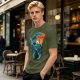Olive green t-shirt with fantasy warrior silhouette graphic
