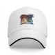 Black baseball cap with fantasy wolf and dragon book print design