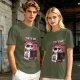 Olive graphic t-shirt with raccoon doing the bare minimum at computer