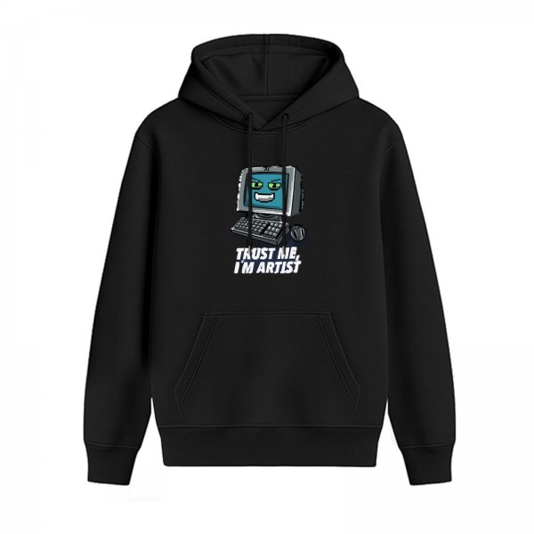 Black Hoodie With Retro Computer Artist Graphic Print