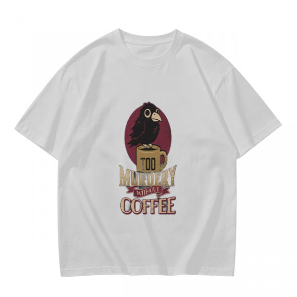 Olive Graphic T-Shirt With Crow Coffee Mug 'Too Murdery Coffee' Print