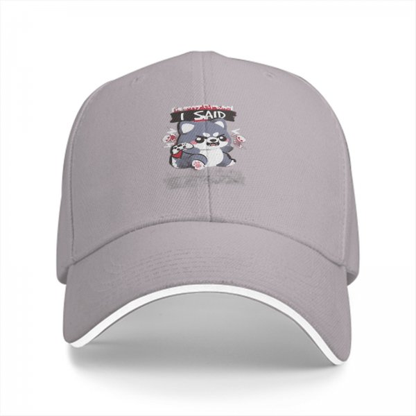 Black baseball cap with angry cartoon wolf graphic and I SAID text