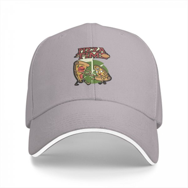 Black baseball cap with pizza time fighting pizza slices graphic
