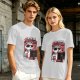 Olive graphic t-shirt with raccoon doing the bare minimum at computer