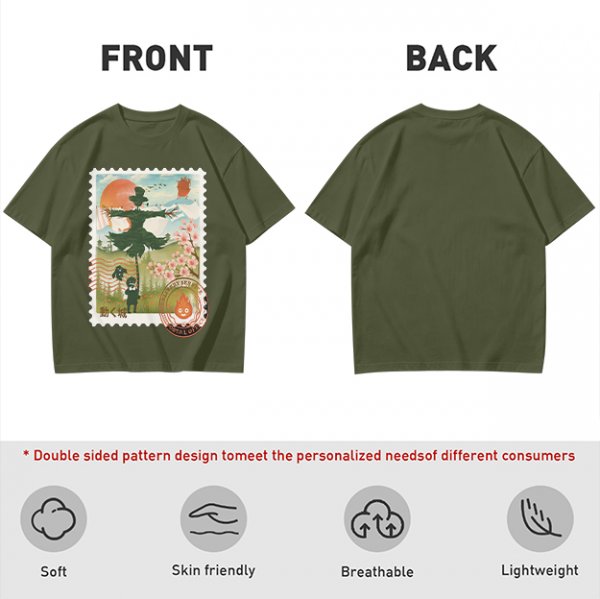Howl's Moving Castle Stamp Graphic Olive T-Shirt