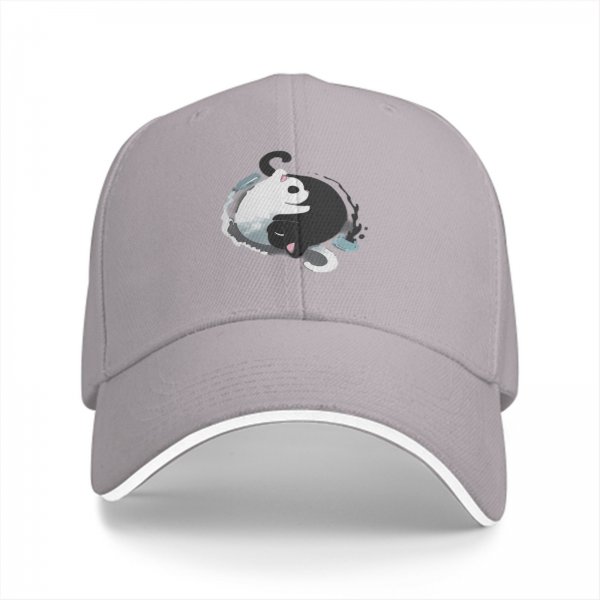 Black Baseball Cap With Yin Yang Cats Graphic Design