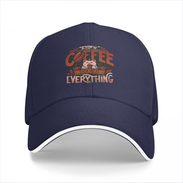 Black baseball cap with coffee solves everything bear graphic