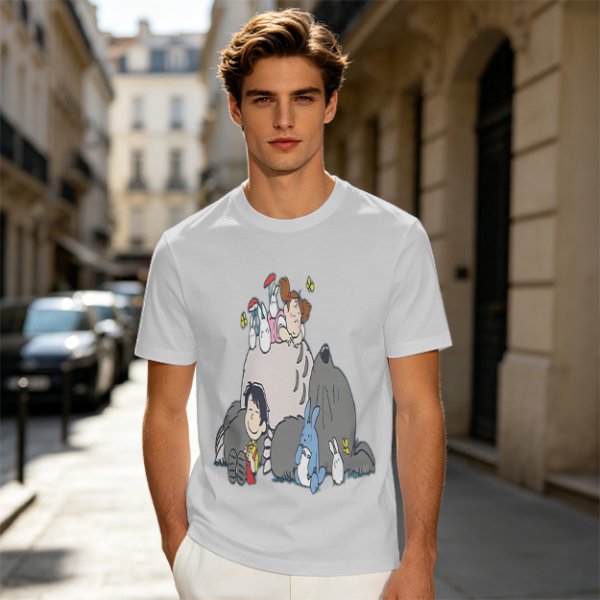 Olive T-shirt with whimsical forest spirit and children graphic print