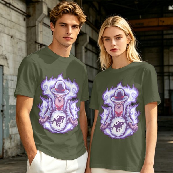 Anime Gear 5 Character Graphic Print Olive T-Shirt