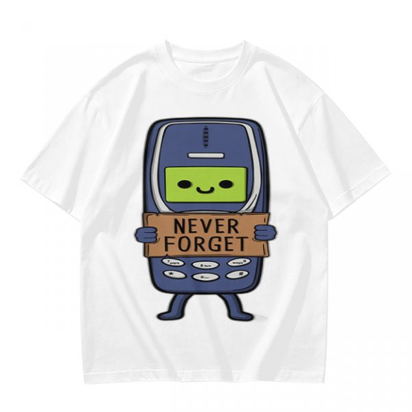 Olive T-Shirt Featuring a Retro Mobile Phone Holding a Never Forget Sign