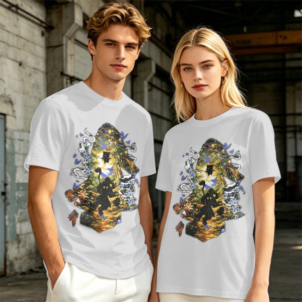 Olive Green T-Shirt With Mystical Cat Silhouette Graphic Print