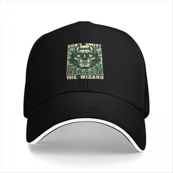 Black baseball cap with 'Don't Trust The Wizard' robot graphic