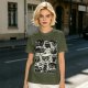 Olive Green T-Shirt With Playful Black Cats In Kitchenware Print