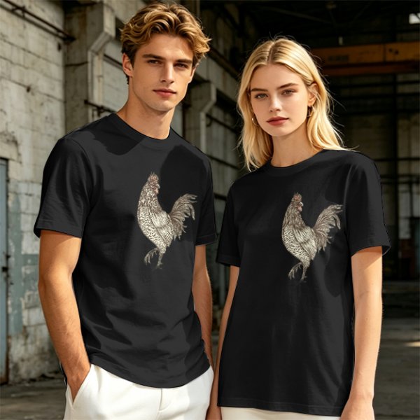 Olive Green T-Shirt With Vintage Rooster Graphic Print