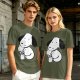Olive Green T-Shirt With Cartoon Dog Holding Hot Drink Graphic
