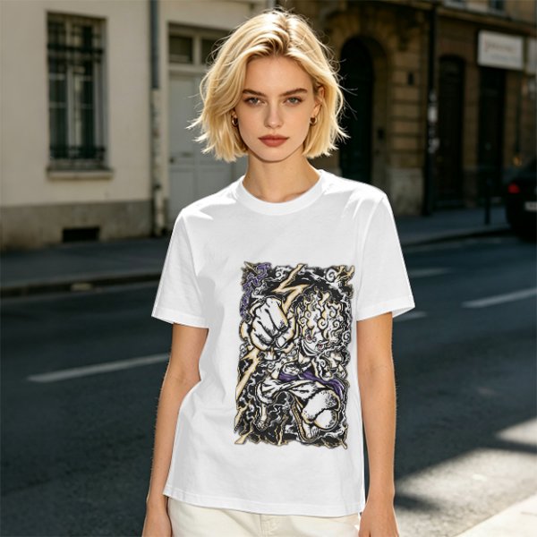 Olive Anime Graphic T-Shirt With Fist And Lightning Artwork