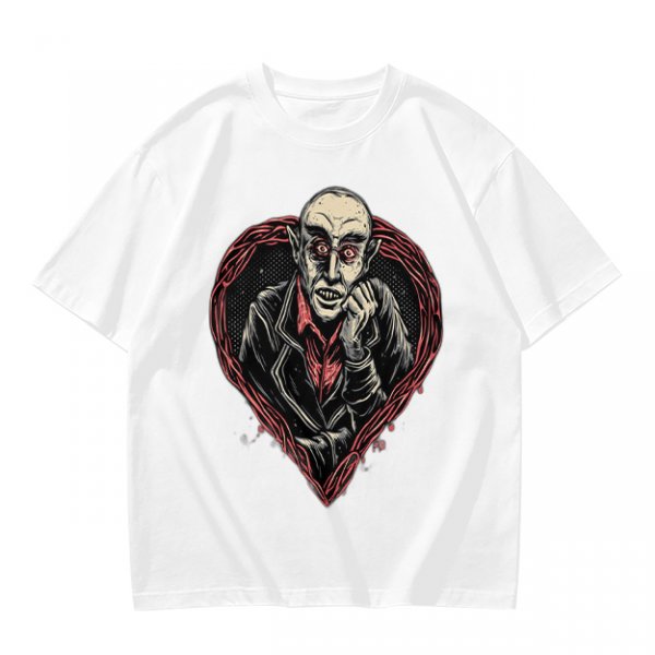 Olive T-shirt with Nosferatu Vampire in Red Heart Frame