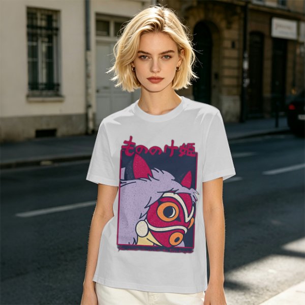Olive T-shirt with Princess Mononoke Mask Graphic Print