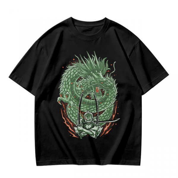 Olive T-shirt with Green Dragon and Samurai Warrior Graphic