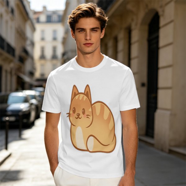 Olive Green T-Shirt With Cute Orange Tabby Cat Graphic