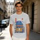 Olive t-shirt with cat ramen stall and Mount Fuji graphic