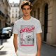 Olive green t-shirt with Catzilla giant cat monster graphic print