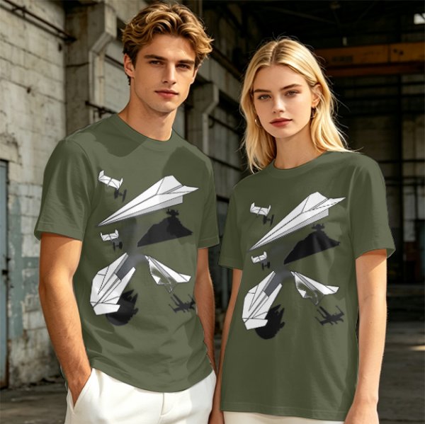 Olive T-Shirt with Paper Airplane Star Wars Inspired Print