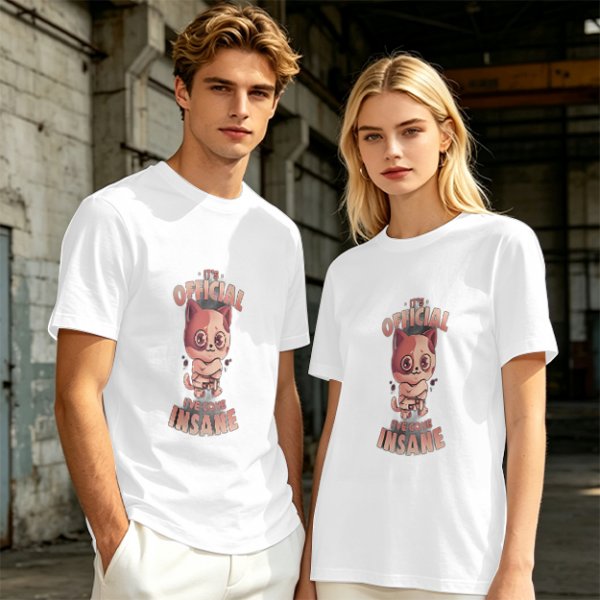Olive Graphic T-Shirt With Insane Cat Illustration And Text