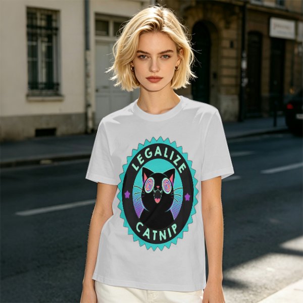 Olive T-Shirt with 'Legalize Catnip' Hypnotic Black Cat Graphic