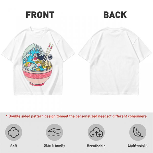 Olive T-shirt with Great Wave Ramen Bowl Graphic Design