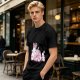 Olive Green T-Shirt With Pink Whimsical Graphic Print
