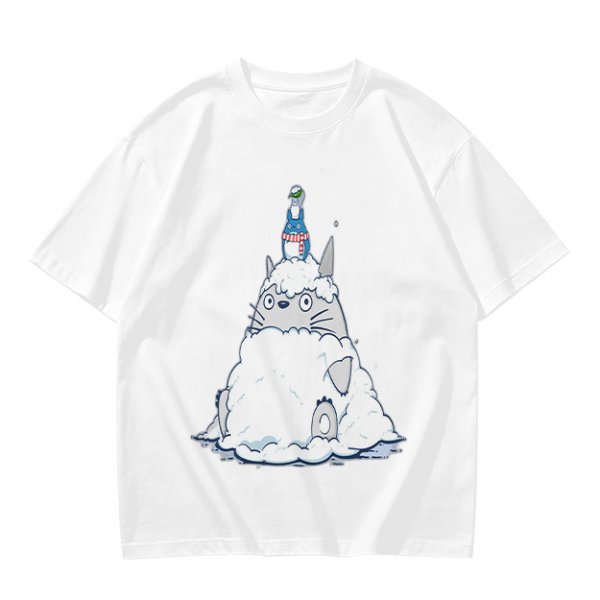 Olive T-shirt with Totoro in Snow and Small Blue Creature Print
