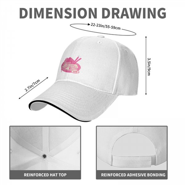 Black baseball cap with pink ramen bowl graphic design