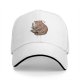 Black baseball cap with orange cat hugging skull and crescent moon print