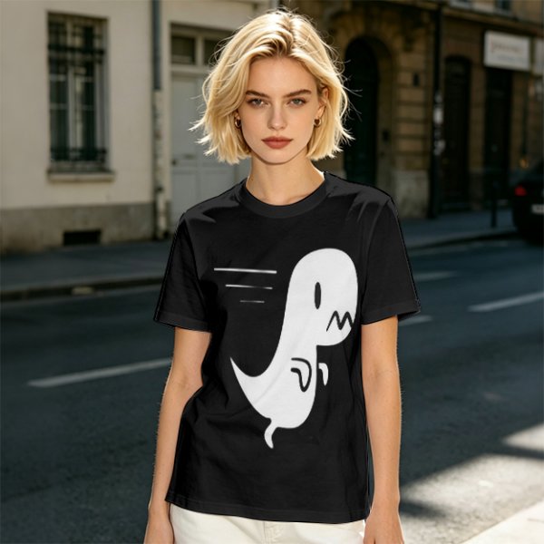 Olive T-Shirt With Cute Running Ghost Dinosaur Graphic Print