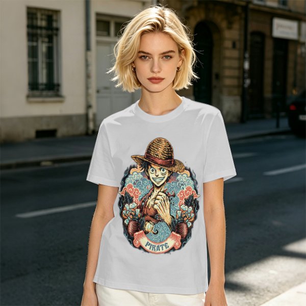 Olive T-Shirt Featuring Monkey D. Luffy Pirate Anime Art
