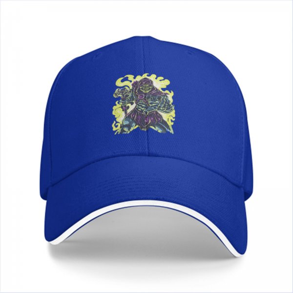 Black baseball cap with villainous fantasy warrior graphic print