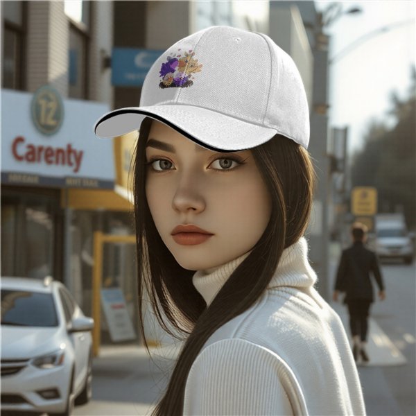 Black baseball cap with cute fantasy bird family illustration